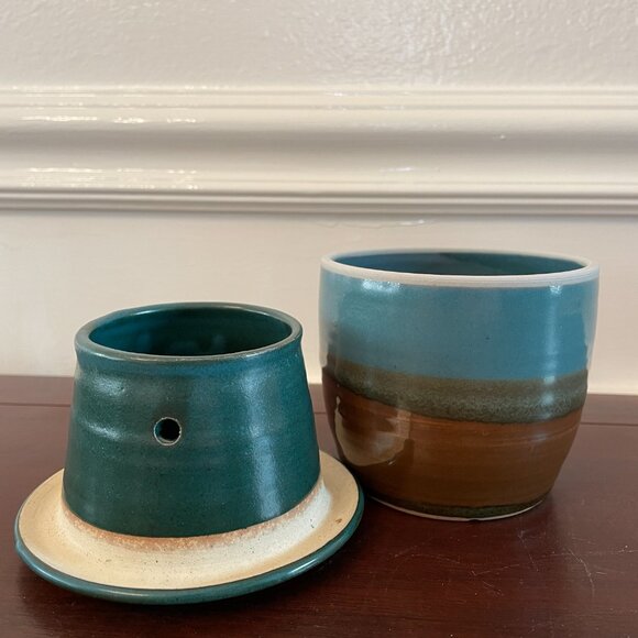 Stoneware Butter Bell by James Sloss Pottery | Teal & Brown | Handmade - Picture 4 of 5
